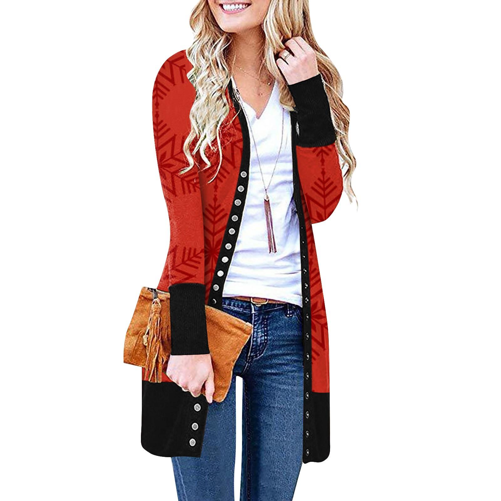 

Женский повседневный кардиган с длинным рукавом спереди, рождественский принт, легкая куртка L красный