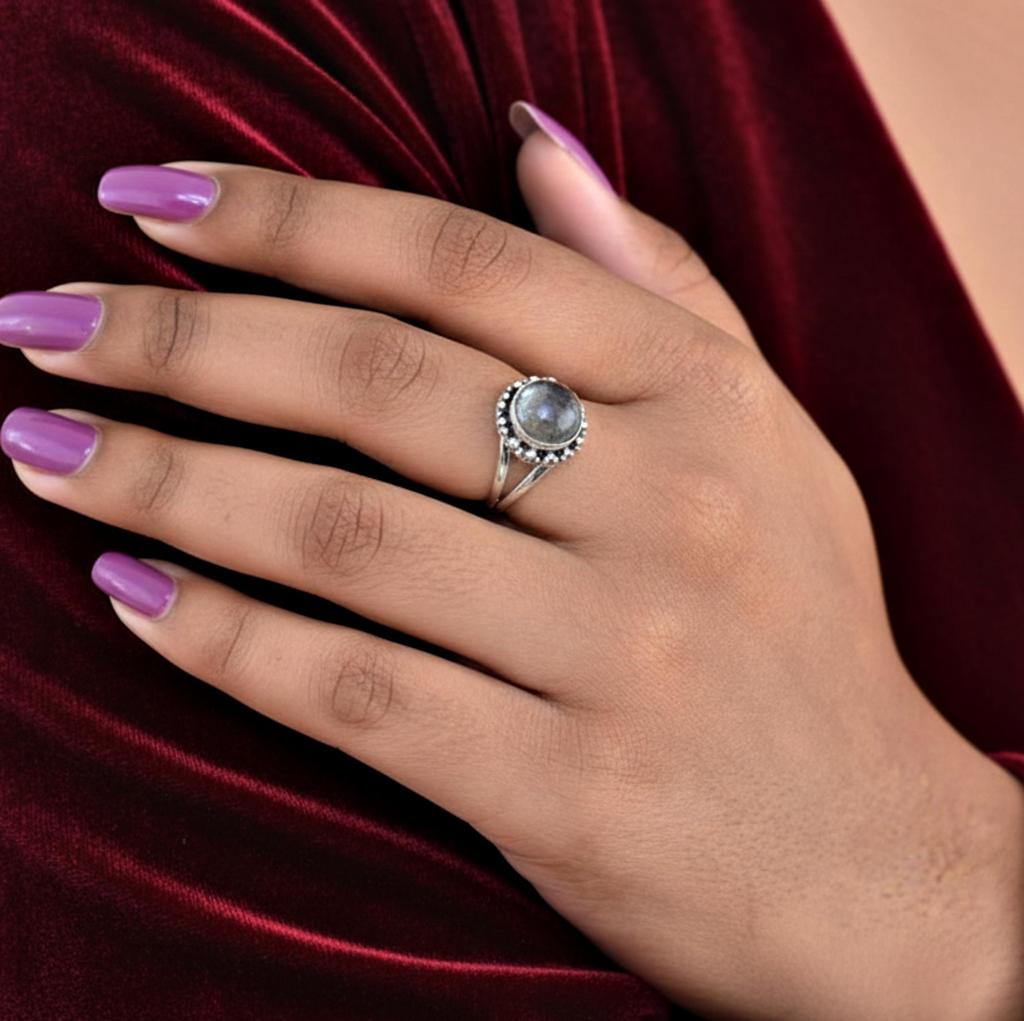 Pierścionek z kwarcem rutylowym, srebro próby 925, biżuteria ręcznie robiona w stylu boho dla kobiet