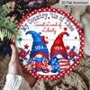 2D Flat Round Metal Sign: “My Country, This Sweet Land of Liberty” Patriotic Sign, 4th of July Sign, Red, White, and Blue Gnome for Home, Garden