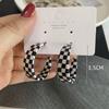 Exaggerated Large Circle Black White Checkered C-shaped Drop Earrings for Women Acetic Acid Resin Geometric Zircon Gift