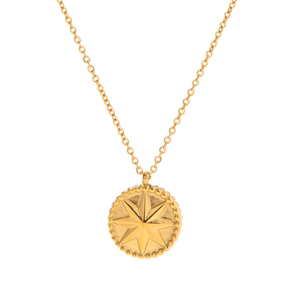 

French Retro Eight-Pointed Star Pendant: Women s 18k Gold Non-Fading Titanium Steel Bead Chain Necklace
