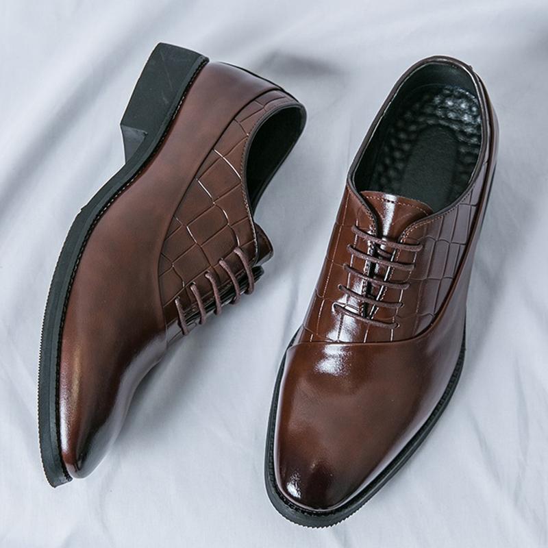 Fashion New Men's Pointed Lace Up Patchwork Casual Dress Oxford Shoes Male Formal Wedding Prom Evening Homecoming Footwear