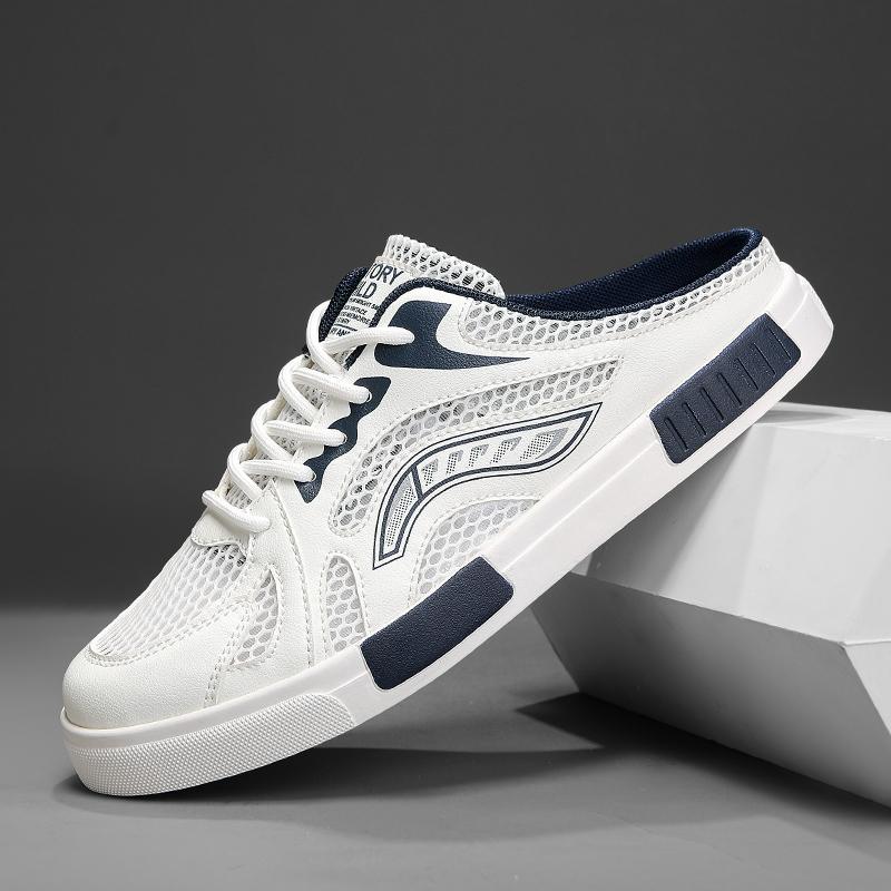 New Canvas Shoes Mesh Half Tray Shoes Men's Summer Sandals Lazy Slippers Fashionable Hollow Breathable Sports and Leisure Shoes