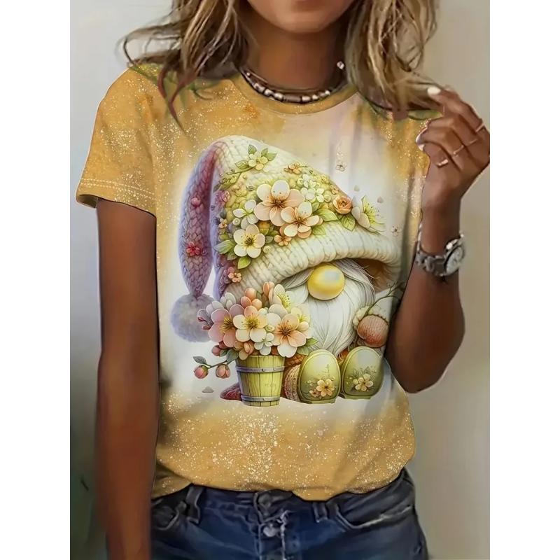 Modisches Damen Rundhals-T-Shirt Rundhals Kurzarm 3D Farbdruck