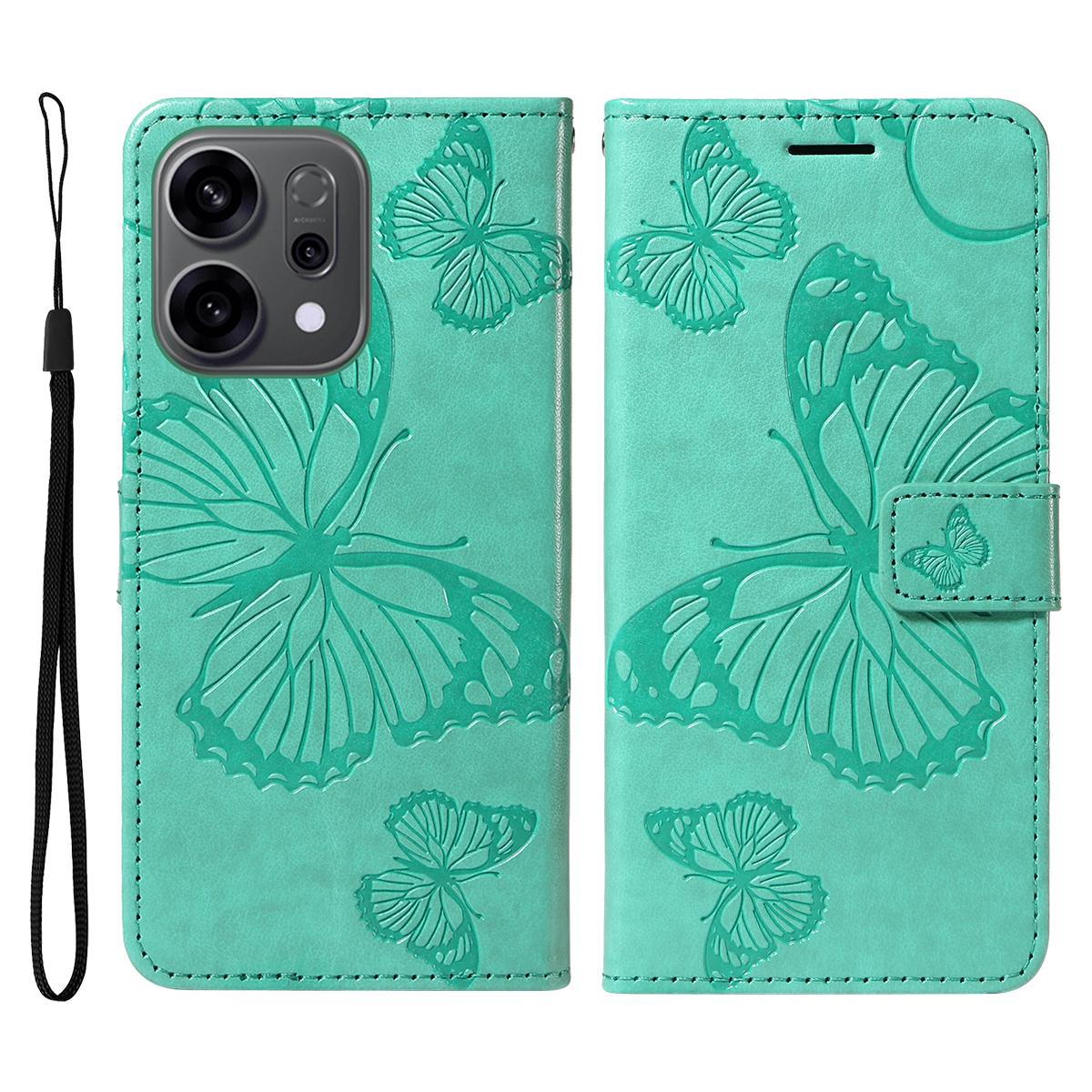 

Для Oppo Reno14 5G (Китай)/Oppo Reno14 F 5G/Oppo Reno14 5G (Глобальный) Чехол-кошелек Кожаный чехол для телефона с цветочным тиснением и бабочками Подставка Green