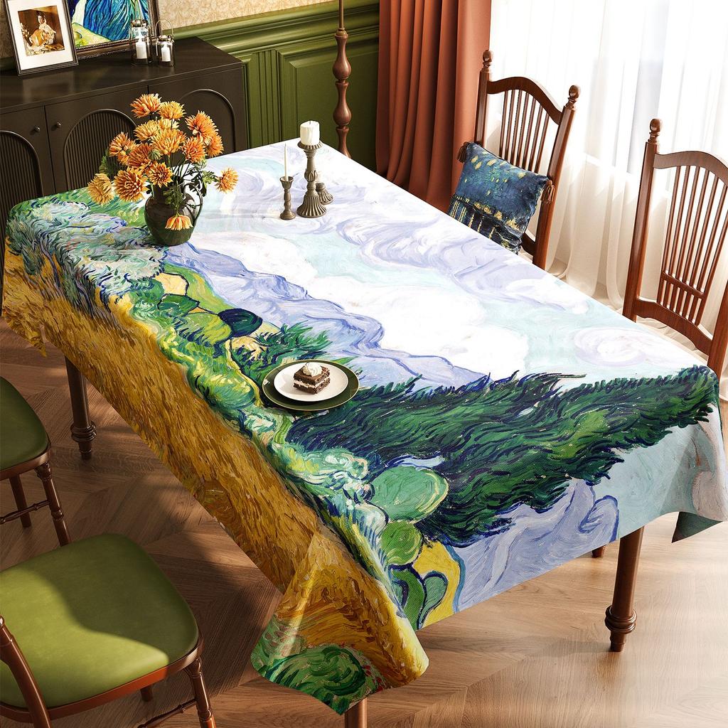 Van Gogh-Style Oil Painting Tablecloth: Waterproof, Grease-Resistant, No-Wash, Light Luxury, High-End Artistic Rectangular Dining Tablecloth