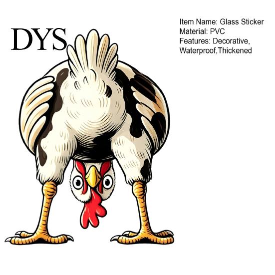 Removable Glass Film Funny Chicken Static Window Cling, Upside Down Rooster Sticker, Outdoor Sunproof Adhesive Waterproof Non-adhesive Decal