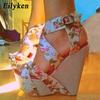Fashion Eilyken Summer Fashion Wedge Platform Sandals Woman Buckle Strap Silk Printed Sexy Female Party Casual Shoes