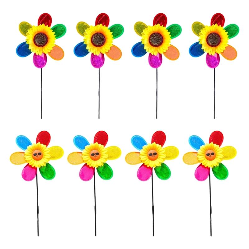 4Pcs Outdoor Wind Spinner Yard Garden Lawn Pinwheels Colorful Flower Windmill Decorative Sculpture Sunflower Pinwheels