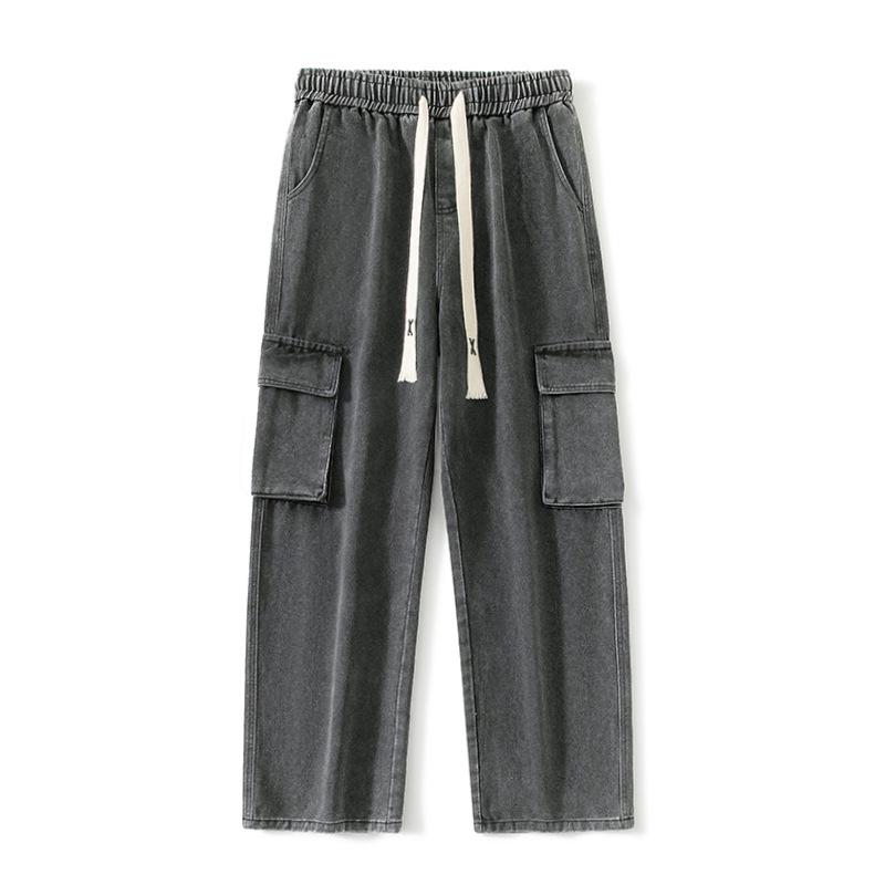 

Mu Qiu Menswear | Retro Smoke Gray Loose Straight Denim Jeans with Multiple Pockets 3XL (85-95kg)