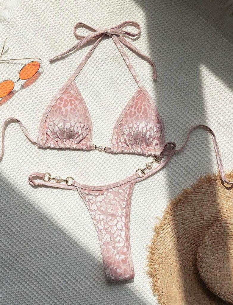 2025 Pearl Leopard Print Sexy Thong Swimsuit