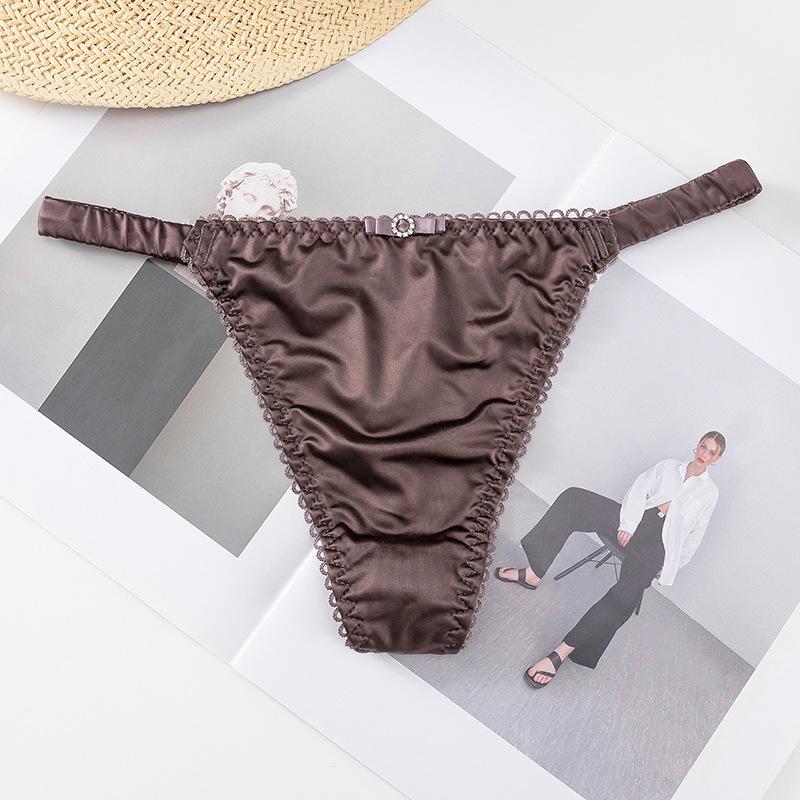 Thin Belt Bow Underwear For Women Girl Sports Panties Thong Low Waist Seamless Soft Satin Briefs Female Lingerie