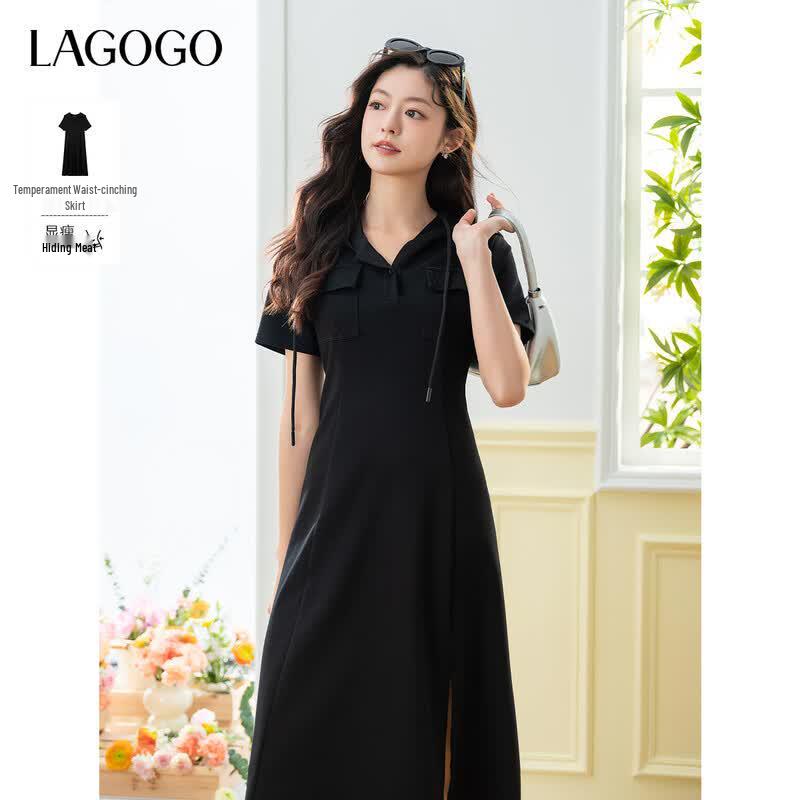 LAGOGO Women s Hooded A-Line Midi Dress S