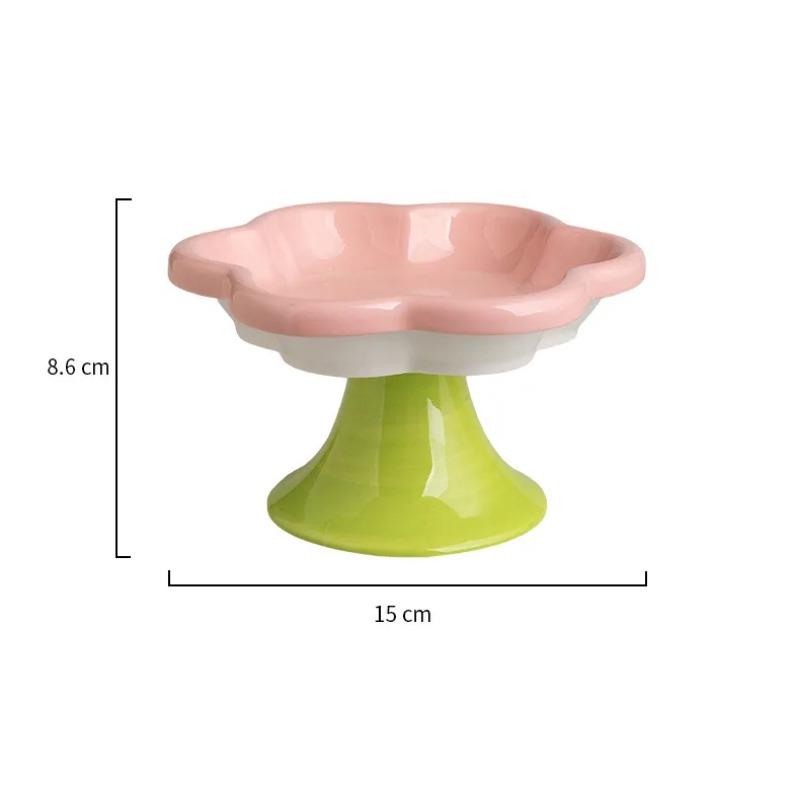 Ceramic Raised Cat Bowl With Flower Design, Elevated Cat Food Bowl Water Plate Snack Dish With Stand For Neck Protection
