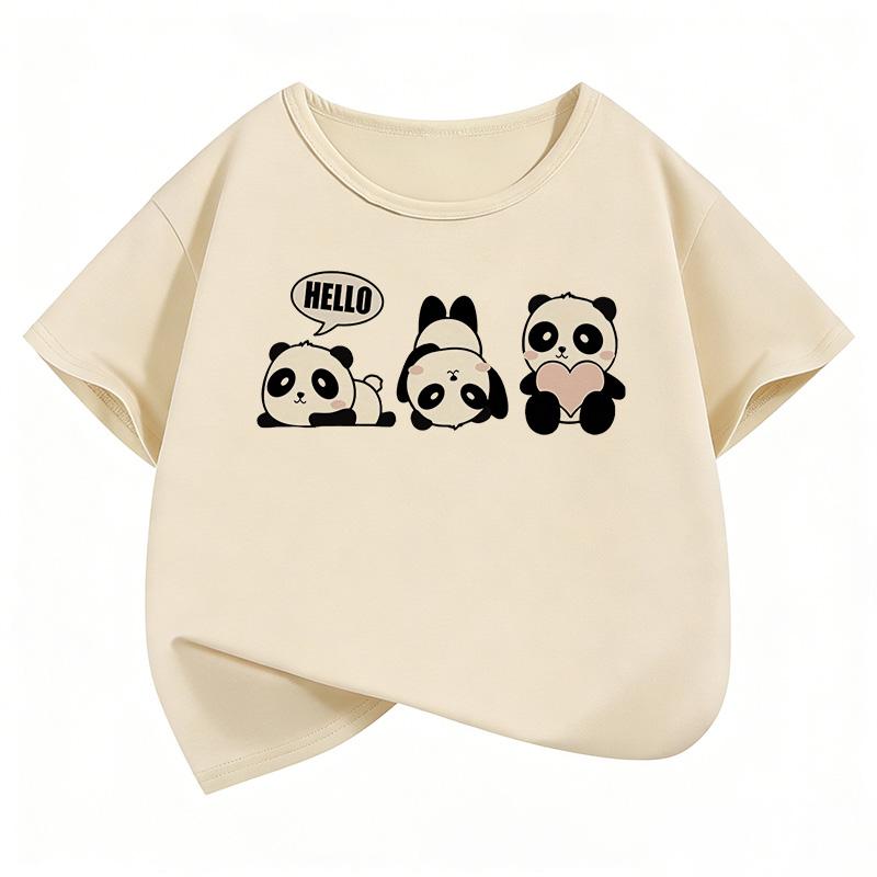 Cute and Fashionable Boys' and Girls' Summer and Spring Casual Tops T-shirts Short-sleeve Panda Funny T-shirt Animal Children's T-shirt