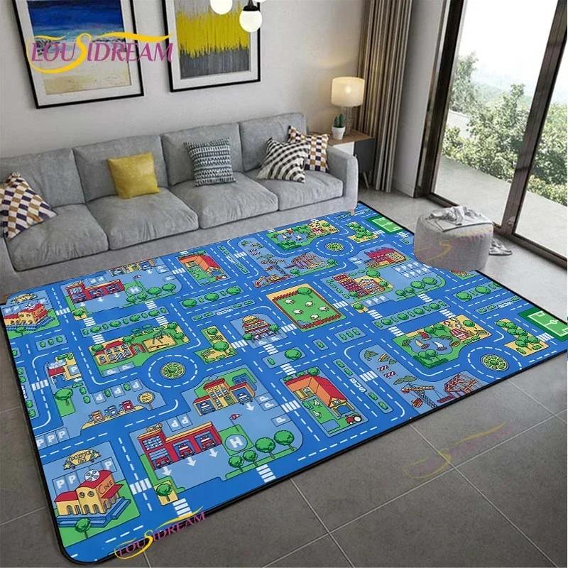 Alfombra Road Traffic Rout Map Carpet Living Room Sofa Coffee Table Bedroom Rugs Kitchen Kid Play Anti-slip Floor Mat Home Decor