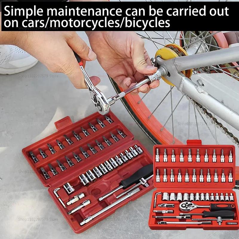 46pcs Motorcycle Socket Ratchet Wrench Set 1/4 Inch Drive Auto Bicycle Vehicle Repair Tool Kit for Mechanical Maintenance