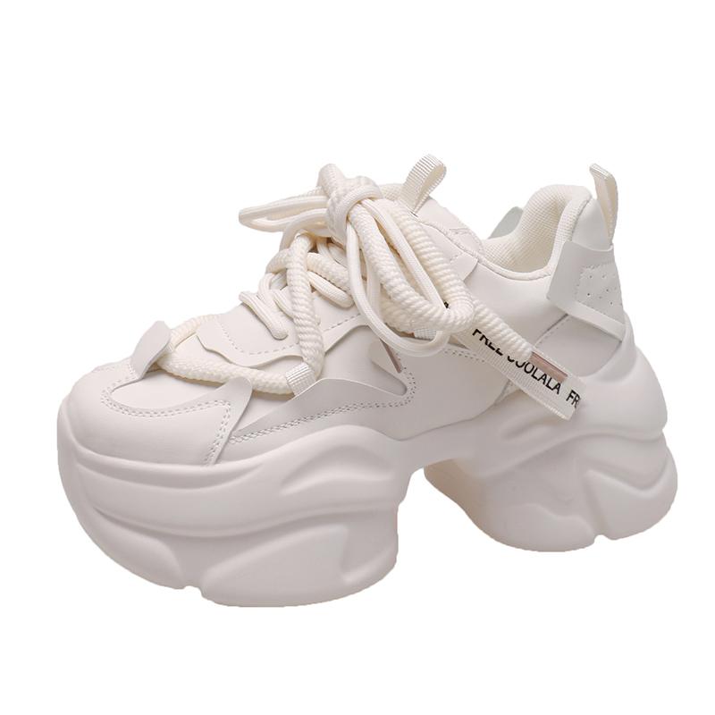 Fashion New Women Shoes Trend White Black Chunky Sneakers Autumn Winter Thick Bottom Dad Shoes High Quality PU Leather Platform Sneakers