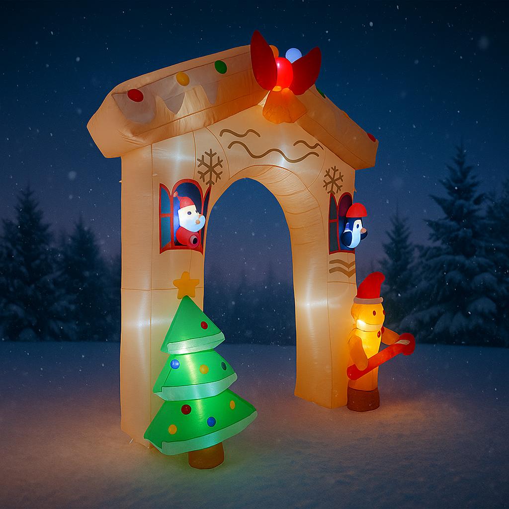 10.82FT Christmas Inflatable Toys LED Lit Arch Santa Friends Christmas Supplies Home Ornament Festive Gift Xmas Yard Decoration
