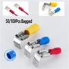 50/100Pcs Bagged Insulated Electrical Wire Connector Kit Reverse Back Plug-in Connector Red Yellow Blue Insulated Terminal