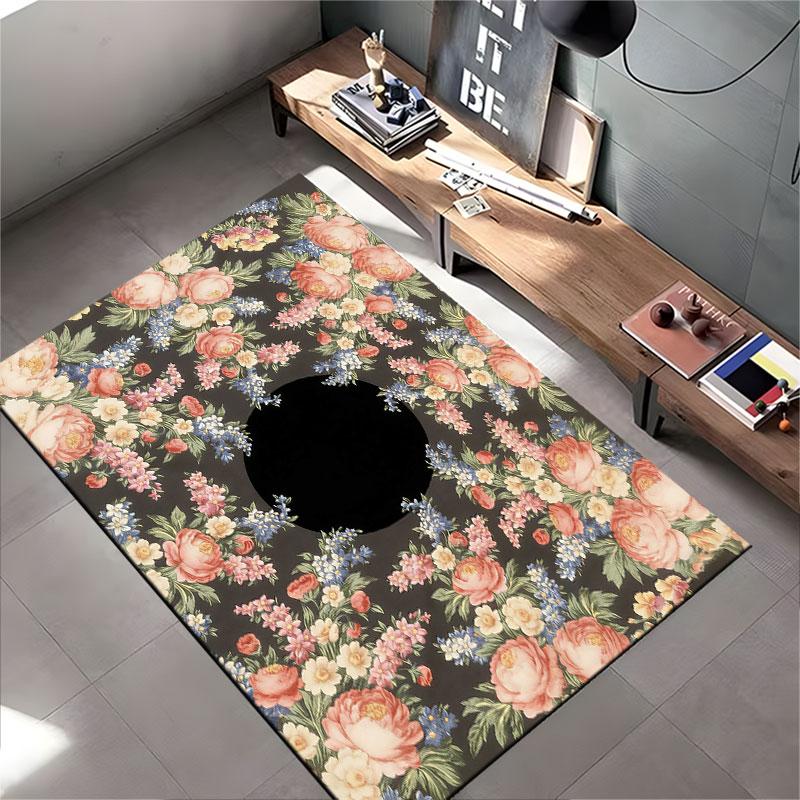 Floral Wreath Design Carpet suitable as a non-slip mat for the living room or bedroom sofa