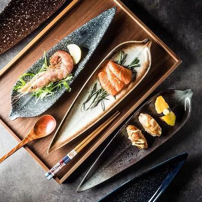 Japanese Tableware Sushi Plate Ceramic Plate Creative Bamboo Leaf Restaurant Sashimi Plate Fish Dessert Snack