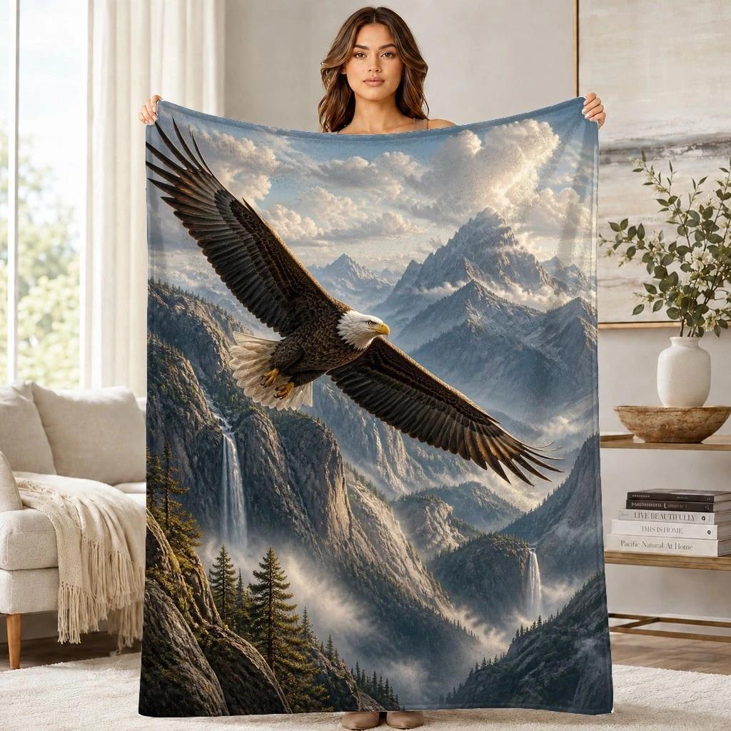 Bald Eagle Over Mountains Coral Fleece Blanket