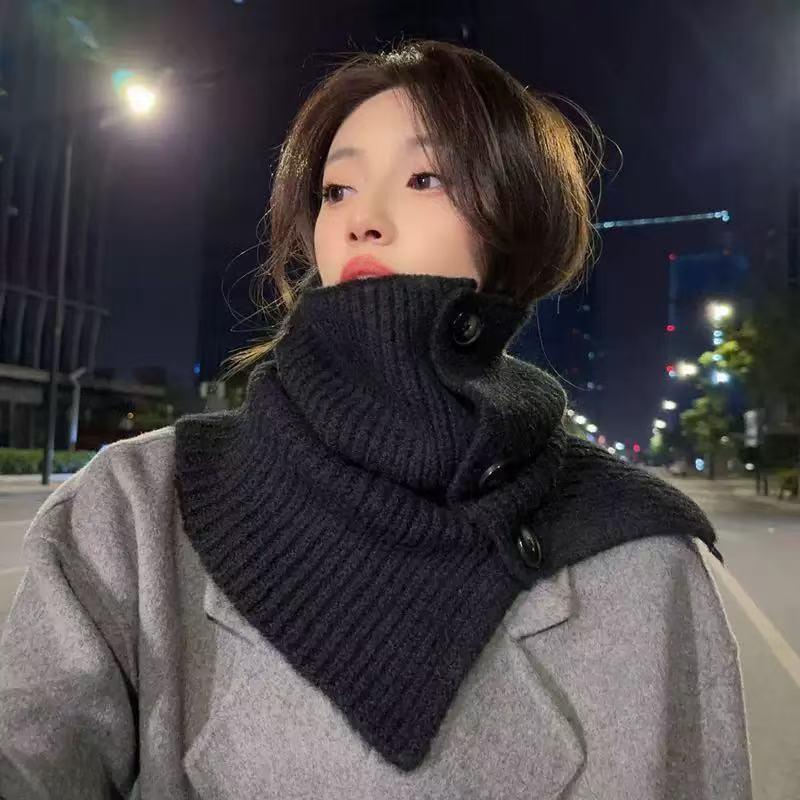 Knitting Wool Collar Scarf Women Lady Solid Color Buttons High Neck Covers Shawl Korean Girl Outdoor Windproof Warm Scarf Snood