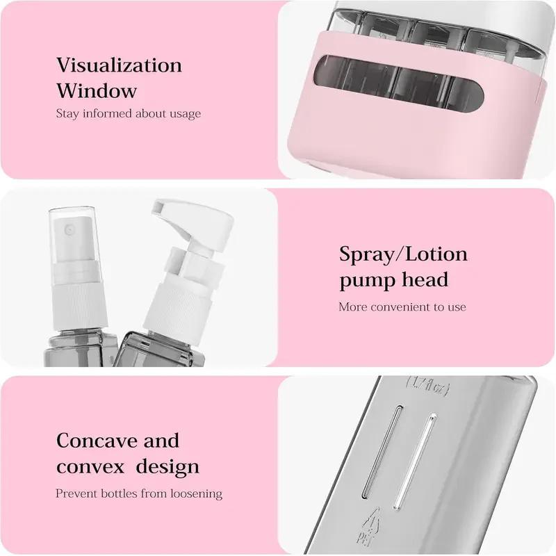 Travel Bottles Leak Proof 4 In 1 Containers for Toiletries Refillable Plastic Bottles with Lid Spray Lotion Shampoo