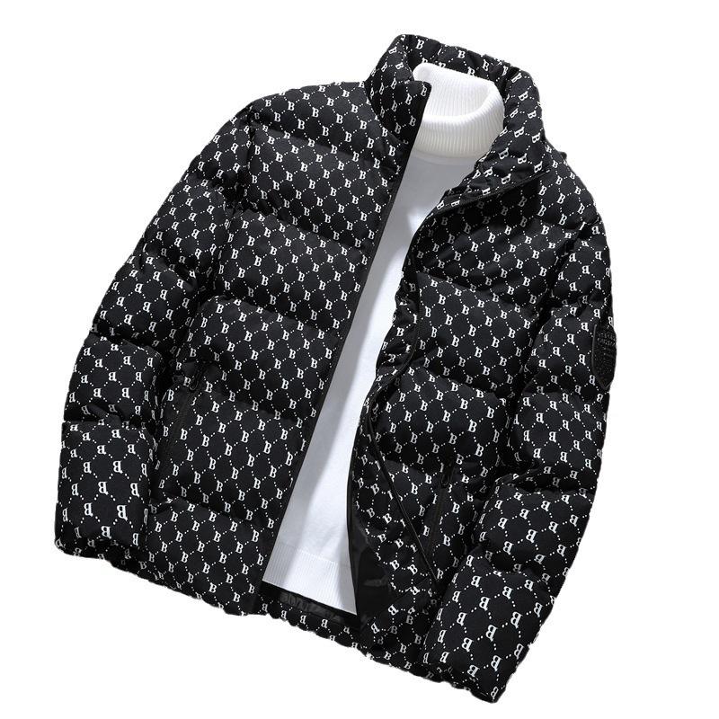 Jesień i zima 2025 lekka męska odzież bawełniana casualowy trend krótka krata przystojna męska kurtka pogrubiona torba