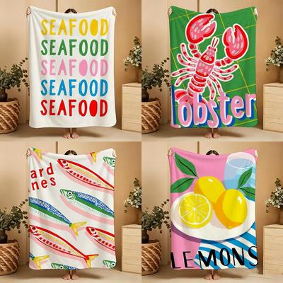 Illustration B-Bright Coastal Seafood Life Throw Soft Warm Throw Blanket for Bedroom Living Room Bed Travel Camping Picnic Gift