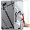 Protective Case - E.F.Connection - for Xiaomi 12T Pro - Soft Silicone - Ultra Slim - Transparent - with 2 Tempered Glasses