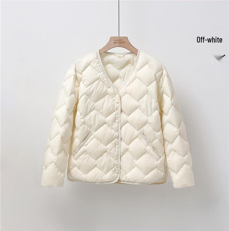 Damska lekka kurtka puchowa z dekoltem w serek 2025: Codzienna, Bez kołnierzyka, Krótka, Odzież wierzchnia Plus Size