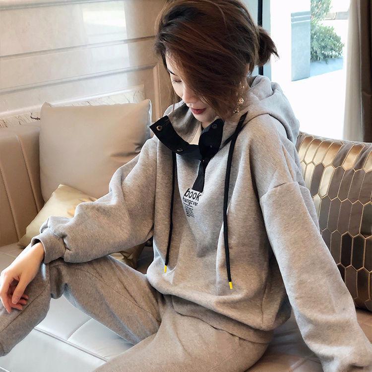 Large Size Casual Sportswear Suit Women's Spring and Autumn Loose Fashion Hooded Sweatshirt Two-piece Set