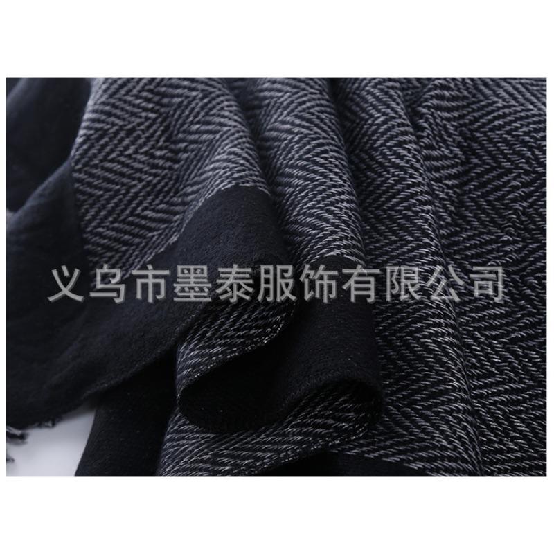 Women Faux Cashmere Tassel Shawl Black Gray Solid Winter Autumn Scarf