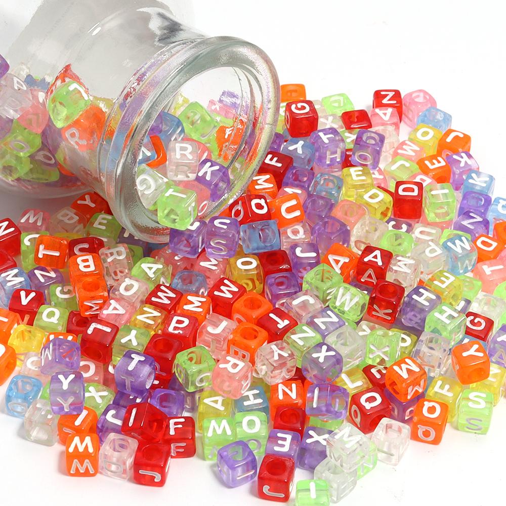 100pcs Square Acrylic Letter Beads Mixed Alphabet Loose Spacer Beads For Jewelry Making DIY Charms Necklace Bracelet Accessories
