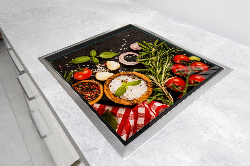 SZKLANA PŁYTA OCHRONNA NA KUCHENKĘ 50x52 JEDZENIE