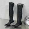 Fashion Eilyken New Design Mesh Pointed Toe Women Over The Knee Boot Sandals Fashion Zipper Thin High Heels Party Prom Shoes