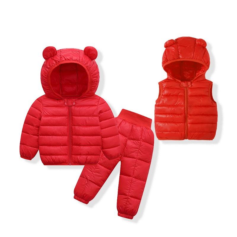 Autumn and Winter Kids Pants Children's Down Jackets for Boys and Girls New Cotton-padded Suit Kids Cotton-padded Coat Coat Top 3 Sets