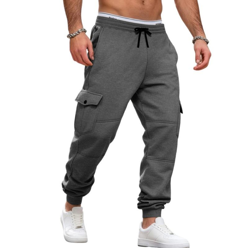 Autumn Winter Men's Fashion Fleece Overalls Multi pocket Drawstring Sports Casual Jogging Pants