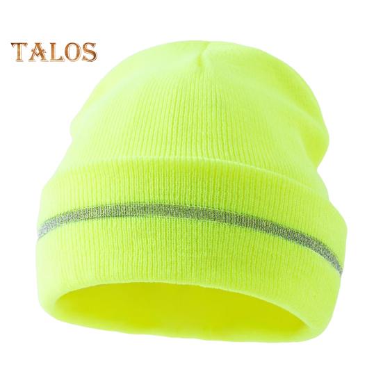 

Мужская уличная шапка со светоотражающей полосой, высокая эластичность, сохранение тепла, однотонная, с отворотами, ночная спортивная кепка, светоотражающий вязаный головной убор для зелёный/жёлтый