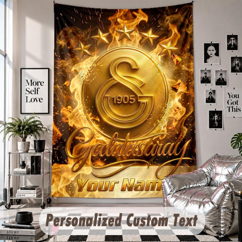 Custom Tapestry Wall Hanging, Galatasaray FC Personalized Name Text Home Wall Decor