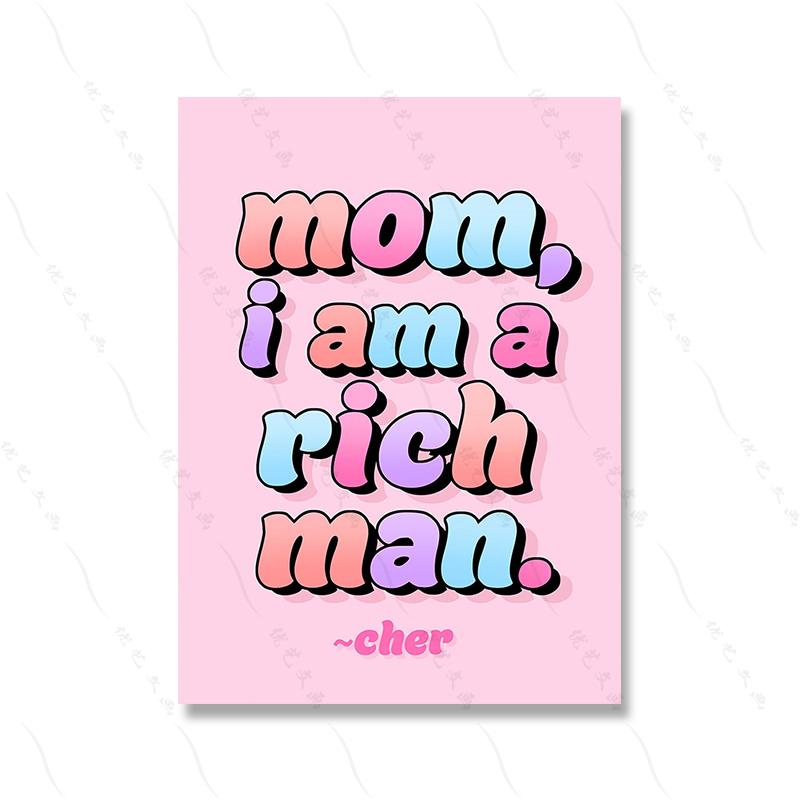 Girl Power Poster Print Pink Bedroom Home Wall Decor Inspirational Art Motivational Quote Canvas Painting Mom I Am a Rich Man