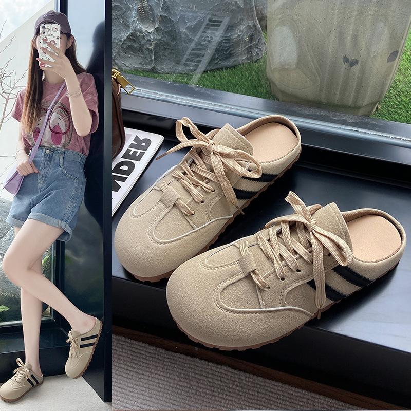 

Retro casual thick-soled women s new summer outer wear one-pedal high-end Boken cool slippers women 40 бежевый