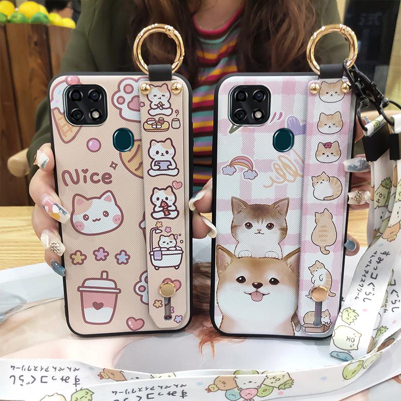 Lanyard Anti-knock Phone Case For ZTE Blade 20 Wristband Kickstand Shockproof Wrist Strap Cute Cartoon Protective Ring