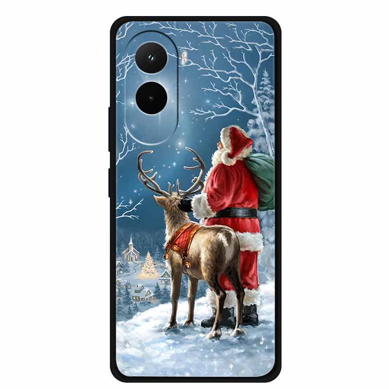 Christmas Phone Case For Poco M7 4G Case Christmas Tree Black Silicone Bumper For Xiaomi Poco M7 4G Cover PocoM7 Cartoon Coque