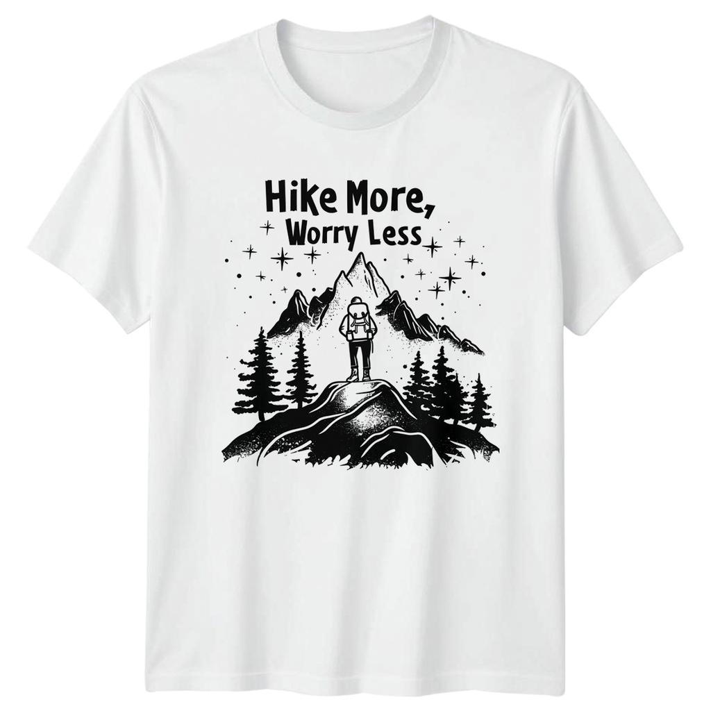 Hike More Worry Less T-Shirt Mountain Hiking Outdoor Camping