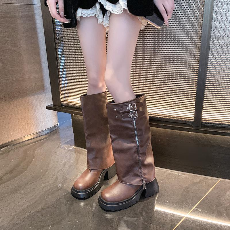 Big Head Hose Stiefel Pile Stiefel Damen Dicksohlige Erhöhende Westernstiefel Aber Kniestiefel Hohe Ritterstiefel Damen