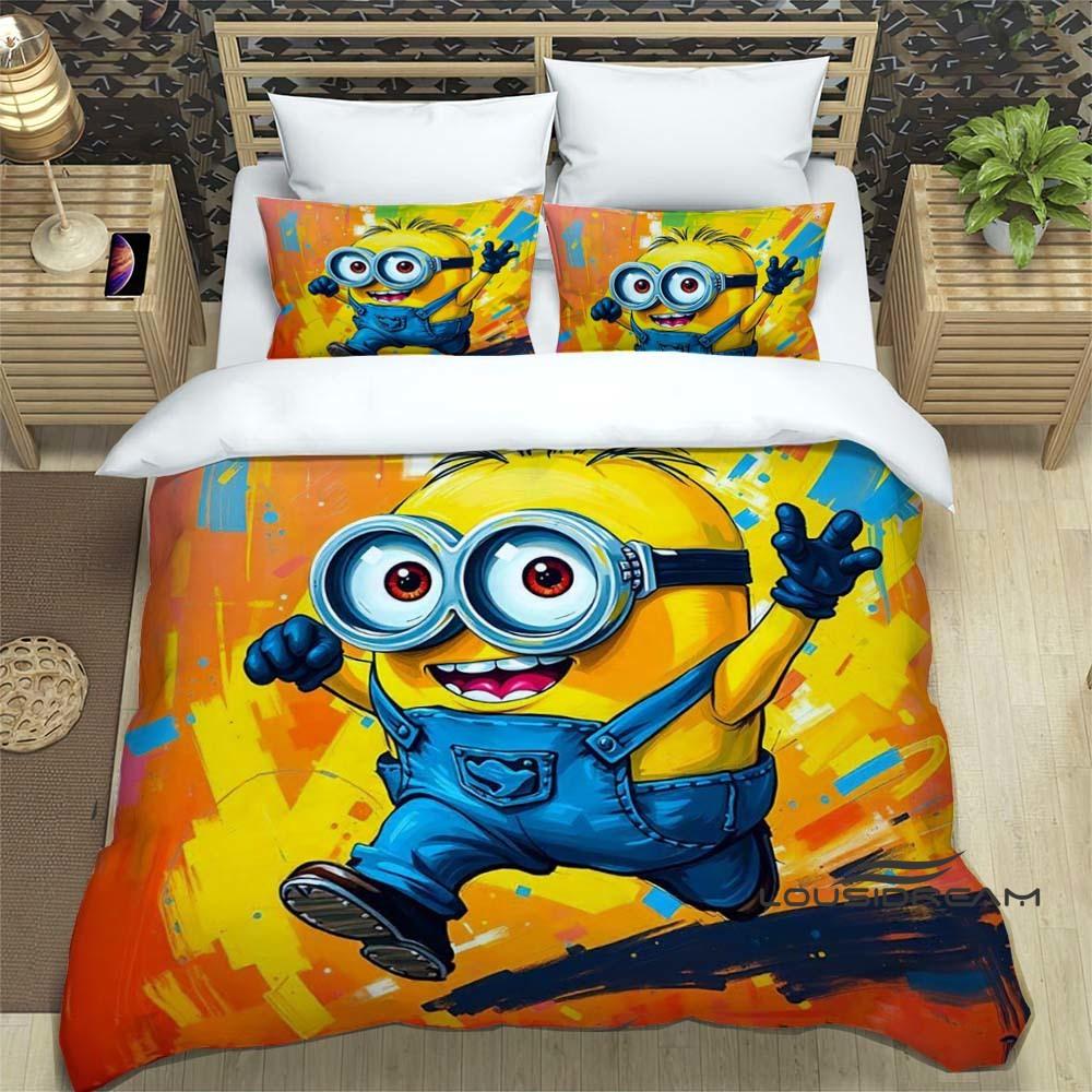 Trendy & Popular "Minions" Cartoon Print 3-Piece Bedding Set — Duvet Cover & Pillowcases (Suitable for Teens, Children, Boys &