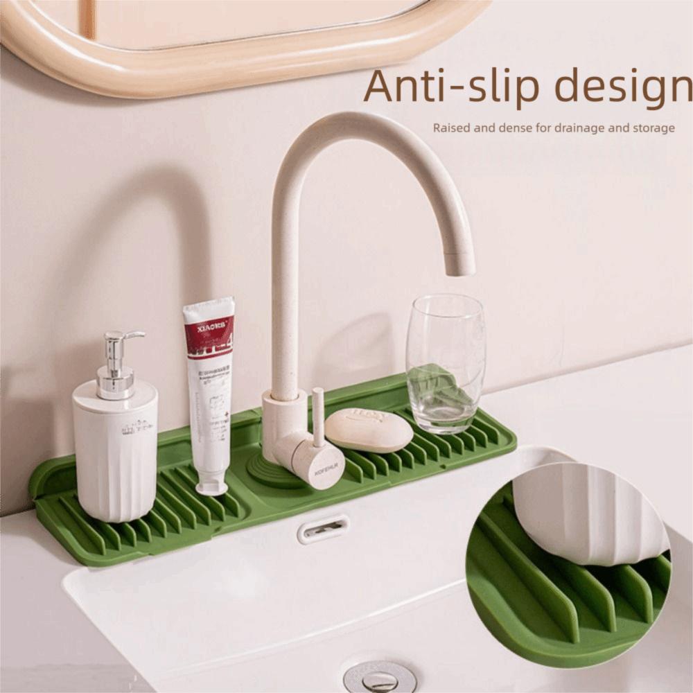 Non Slip Silicone Sink Drying Mat Slope Water Drip Catcher Reusable Countertop Protector  Counter